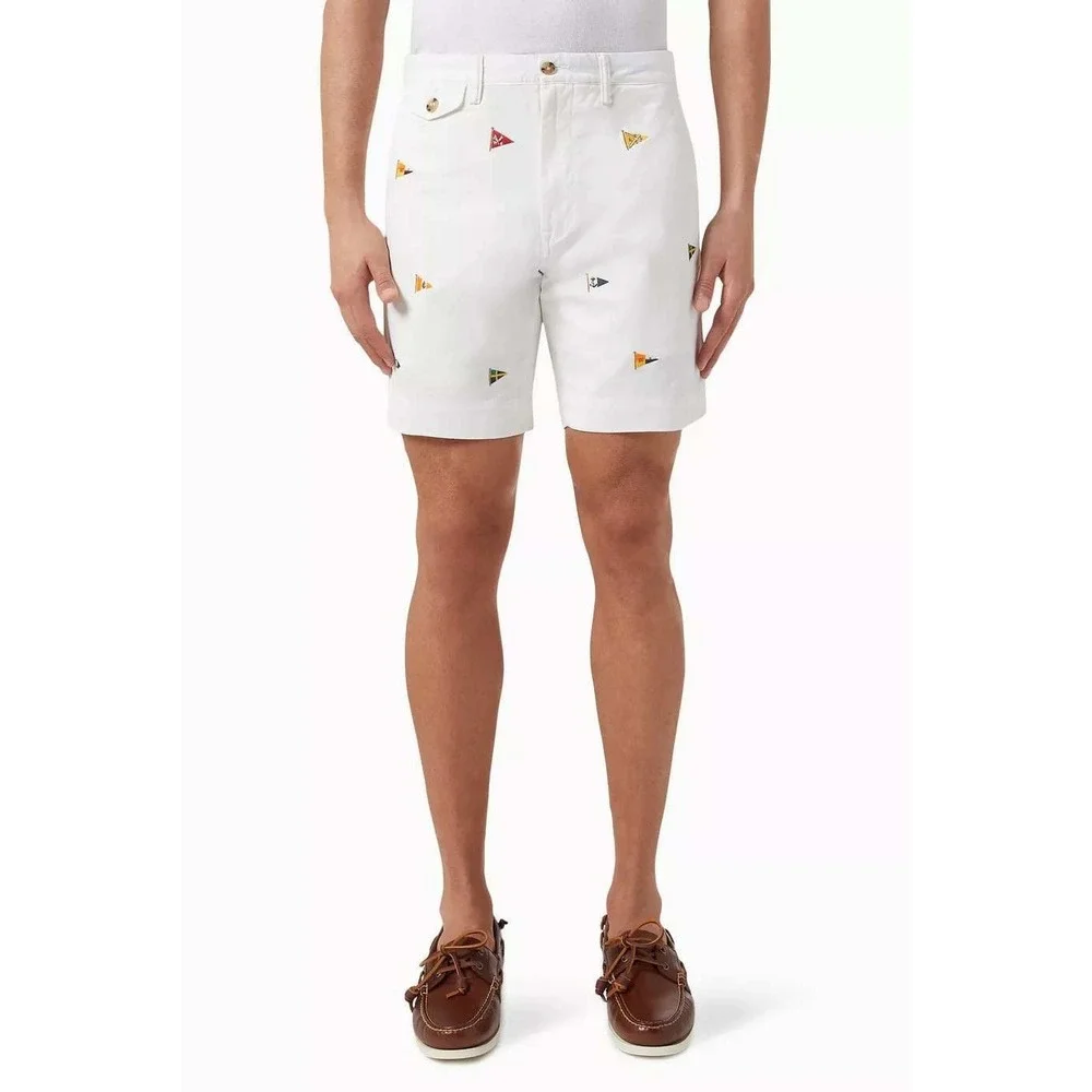 MENS POLO RALPH LAUREN‎ SZ 38 STRETCH STRAIGHT FIT SHORTS~WHITE / FLAGS~NWT